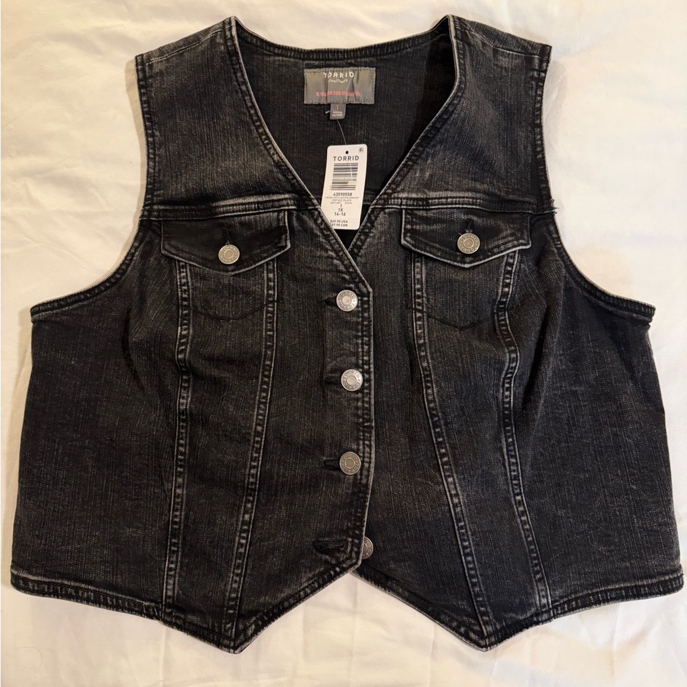 Torrid Vintage Stretch Denim Vest Black Wash NWT